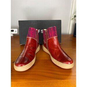 Josef Seibel Maren 22 Red Leather & Wool Ankle Boots With Sherpa Lining Size 6